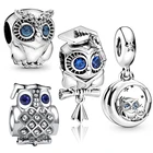 Бусина в виде совы с голубыми кристаллами в виде глаз, оригинальные подвески-браслеты, прозрачные фианиты, милая птица, бусины сделай сам, подарочные украшения для женщин