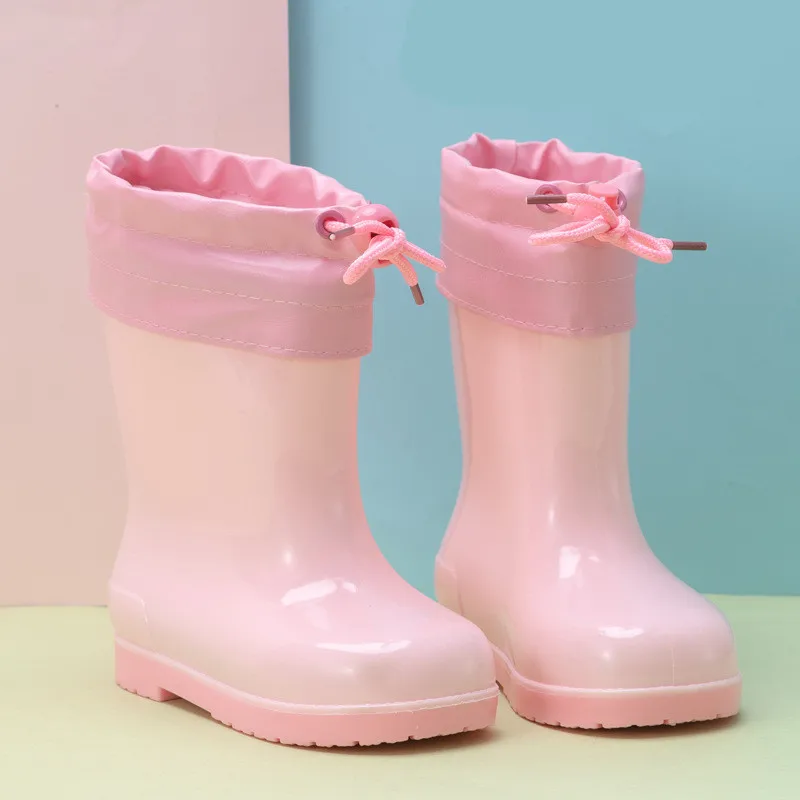 

Детские Нескользящие резиновые ботинки, мультяшный рисунок, для девочек и мальчиков, обувь для воды, розовые, черные