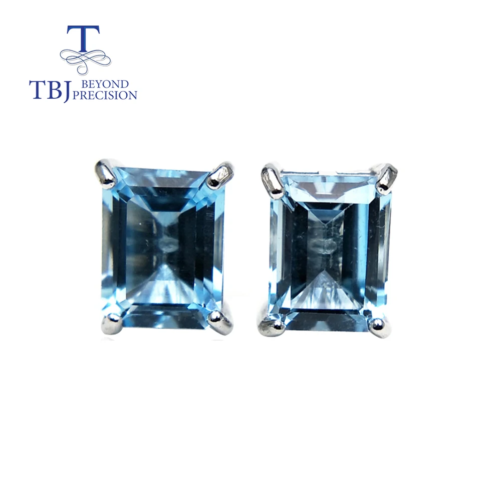 

TBJ , natural brazil topaz earring oct 6*8mm 3.96ct natural gemstone jewelry 925 sterling silver birthstone gift for girls