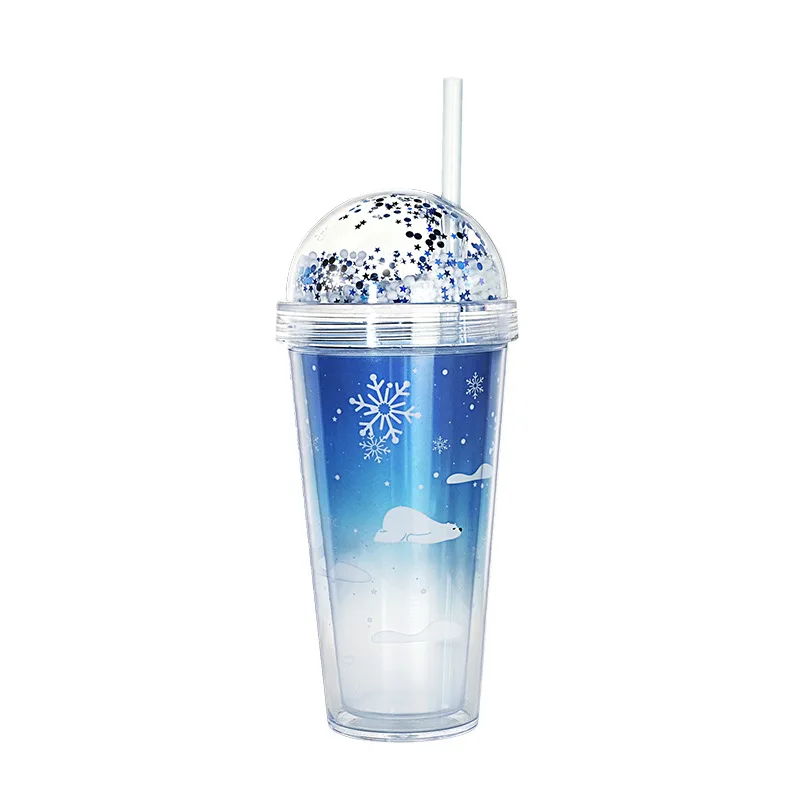 

1pc Kawaii Cartoon Polar Bear Straw Cup Plastic Water Cup Dome Double Flash Cup Gift Cup Water Bottles Drinkware
