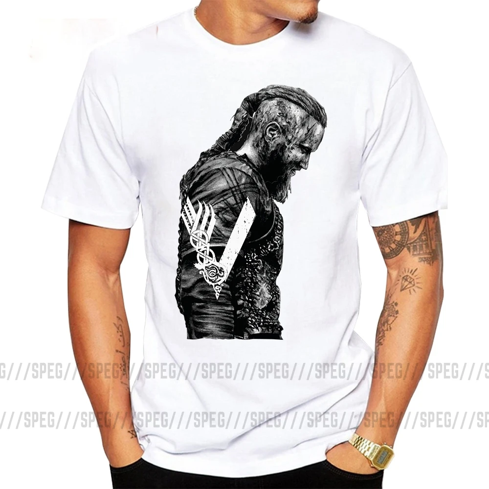 Футболки KING Ragnar Lothbrok Vikings Man Organnic 100% хлопок футболки с короткими рукавами мужские
