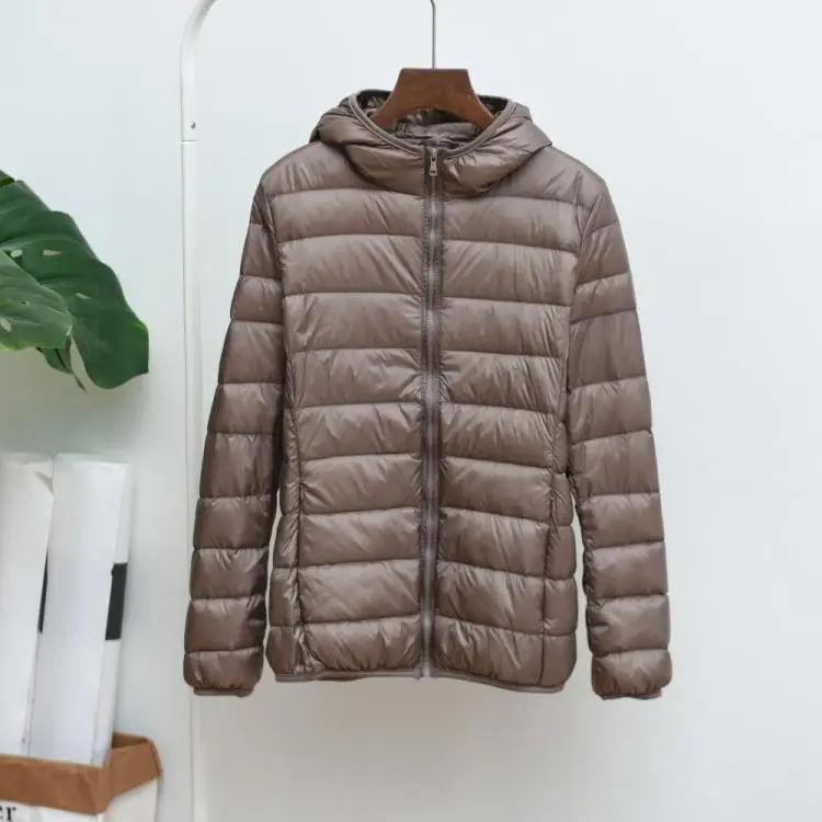 style1 khaki Ультра легкие куртки на утином пуху 90%, Женское зимнее пальто с капюшоном, теплая тонкая куртка с длинными рукавами 8XL, большие размеры, Женская Куртка jaqueta feminina - Цвет: style1 khaki