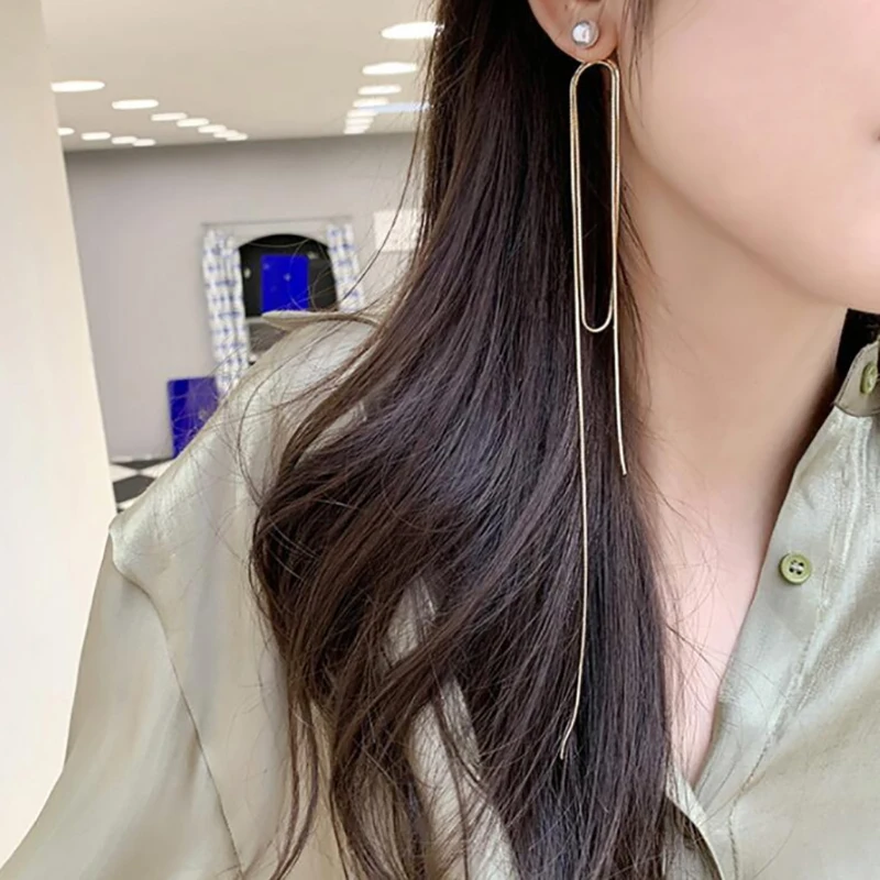 

Simple Long Snake Chain Tassel Drop Earrings Women Gold Silver Color Alloy Female Thread Dangle Earring Fashion Jewelry Brincos