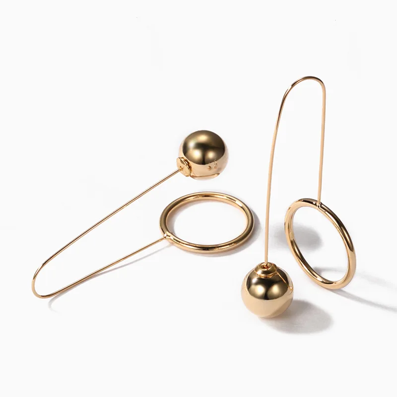 Модные геометрические длинные u образные серьги гвоздики с золотым шариком для