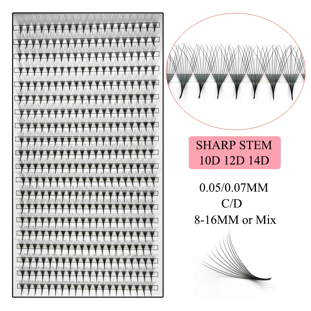 Накладные ресницы с тонким острым основанием готовые российские вееры объема
