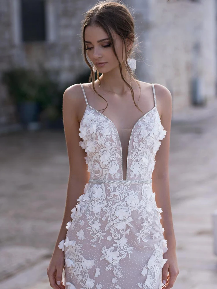 

YILIBER New Simple Wedding Dress Backless Sleeveless Design Chiffon Lace Bride Dresses Princess Dress Plus Size Tailor-made