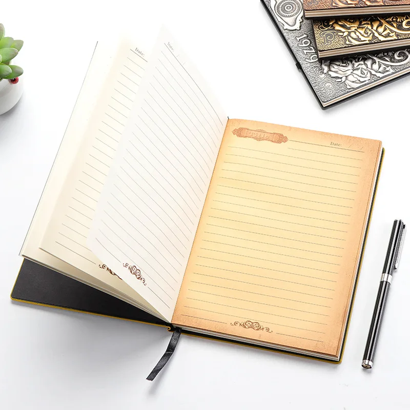 Retro Colored Relief Notebook A5 Leather Hard Cover Diary 100Pages Ruled OWL Fashion Notepad Planner Gift Collection | Канцтовары для