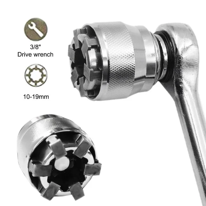 

1pc 3/8 Inch Drive 10-19mm Adjustable Hex Universal Socket Ratchet Socket Wrench Adapter Head Wrench Sleeve Repair Tool