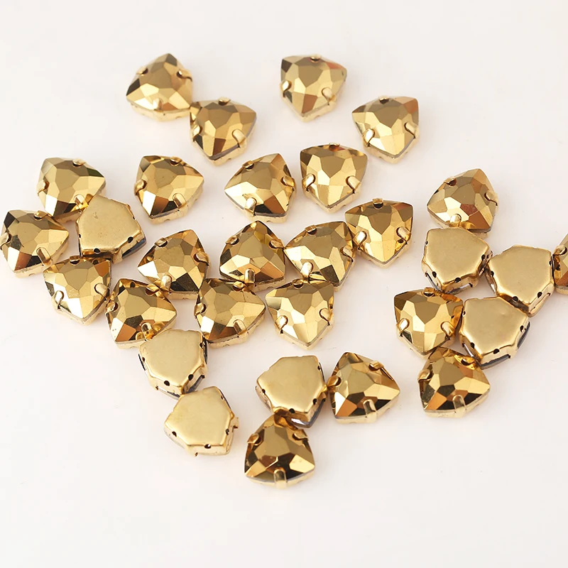 A6-Gold RESEN смешанный цвет 12 мм стеклянный жир треугольный камень с золотой коготь кристалл для нашивки горный хрусталь с отверстиями DIY аксессуары для одежды - Цвет: A6-Gold
