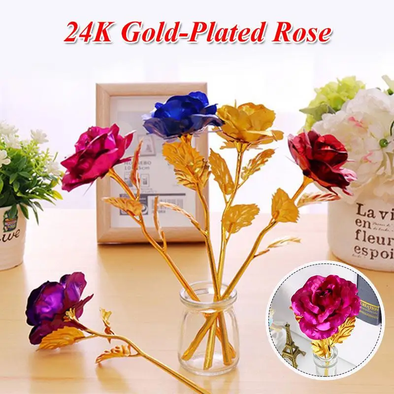 Gold Foil Plated Rose Flowers Goldplated Artificial Flower Golden Violet 24K Without Box Romantic | Дом и сад