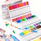 Цветные ручки с двойной головкой, акварельные ручки с Тонкой кисточкой, цветные маркеры, тонкий фломастер для надписи, войлока, искусства, рисования, письма, манги