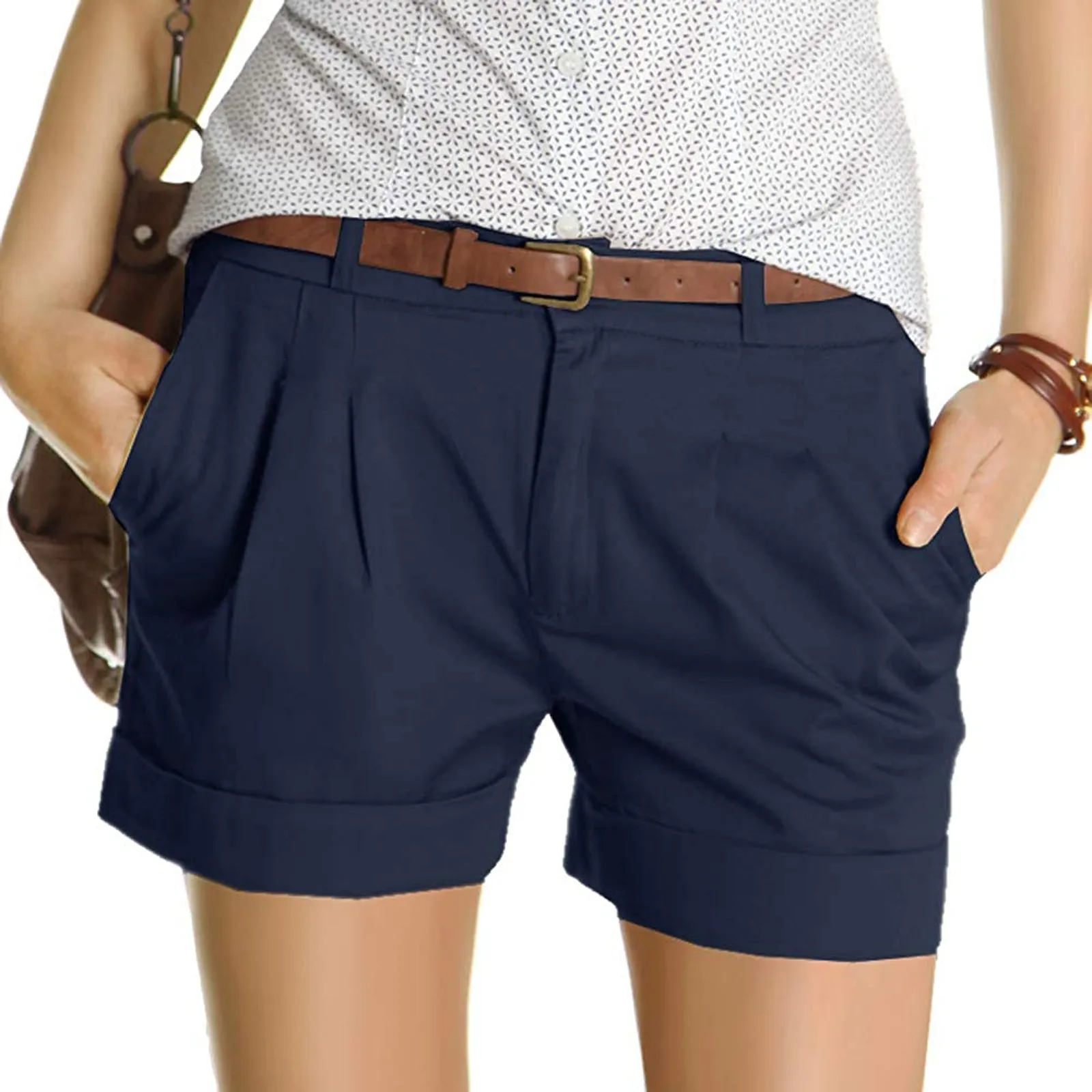 

Women Casual Shorts Summer Straight Shorts Waistband Loose Solid Color Button With Pockets Running Shorts Mujer Refreshing