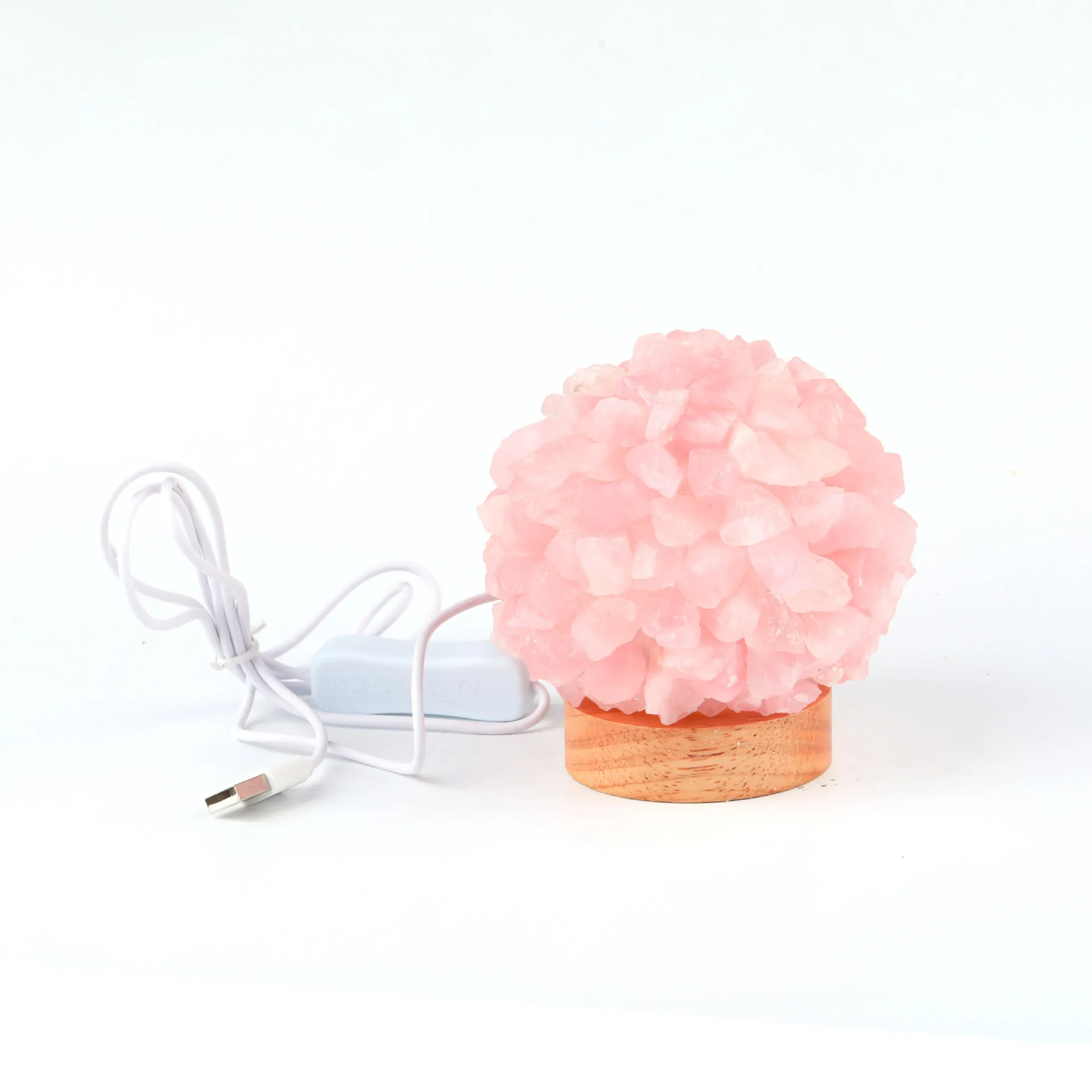 

USB natural pink crystal crushed stone energy lamp bedroom table night light