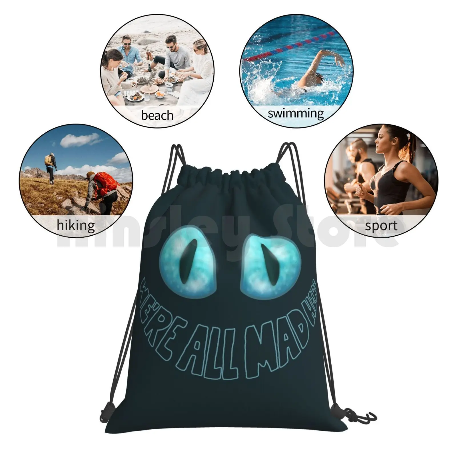 

We'Re All Mad Here-Tim Burton Backpack Drawstring Bag Riding Climbing Gym Bag Were All Mad Here Were All Mad Tim Burton