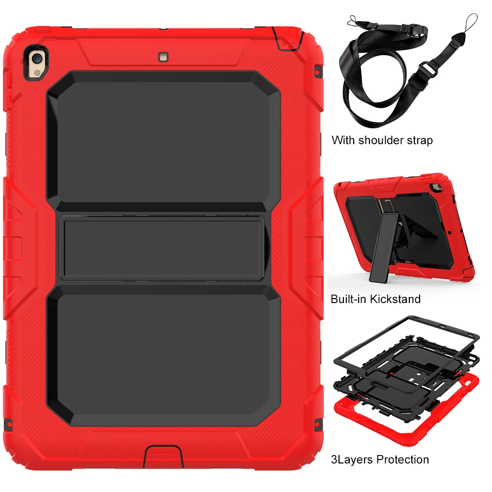 2 Kids Shockproof Case for iPad Air 3 Pro 10.5 Coque Three Layer Shockproof Rugged Case 360 Degree Hand Shoulder Strap Cover - Цвет: 2