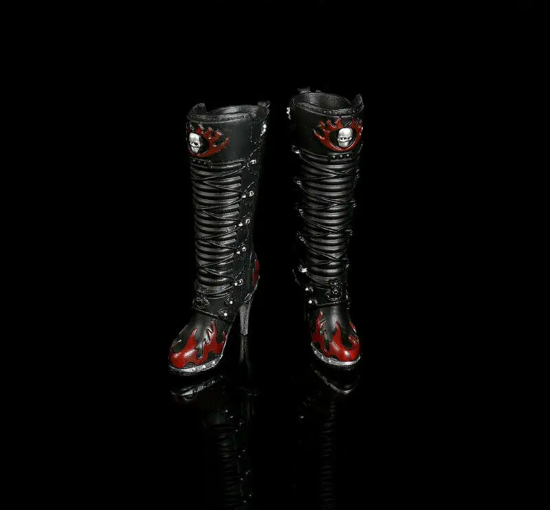 Мотоциклетные ботинки на высоком каблуке сапоги-трубки с черепом модель 1:6 12