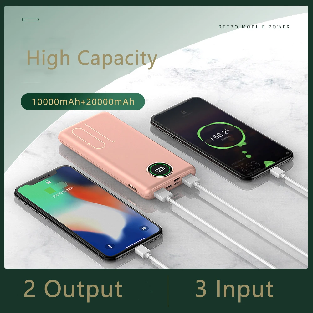 Внешний аккумулятор для мобильного телефона 20000 мАч iPhone 15 Pro Xiaomi Mi Samsung Быстрая