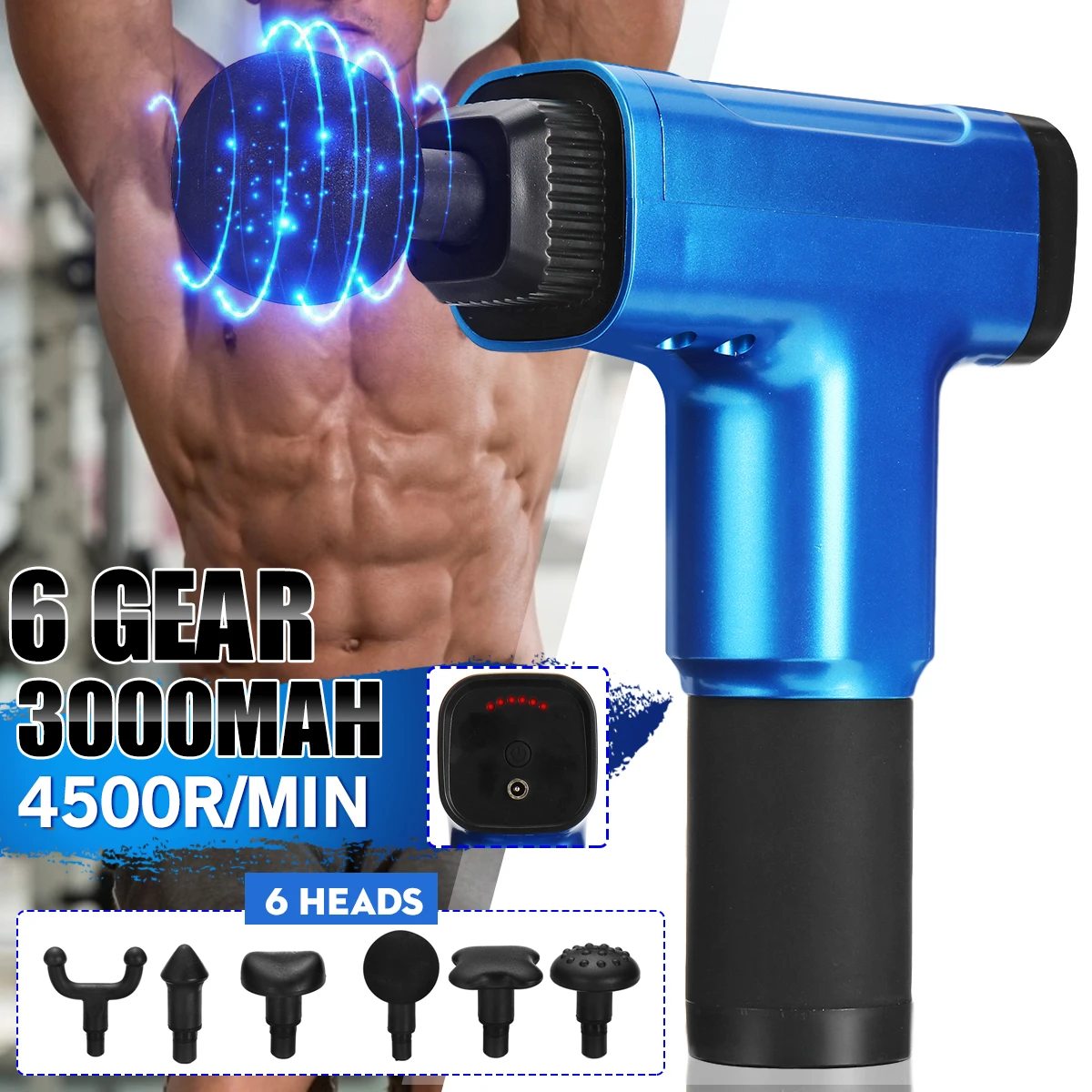 

Therapy Massage Guns 6 Gear Muscle Massager Hammering Style Relax Deep Tissue 6 Head 4500r/min 3000mAh Rechargeable Massager