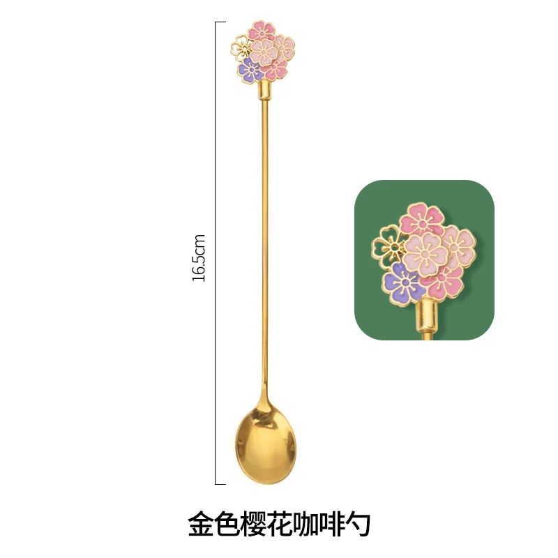 

Tea Coffee Mixing Spoon Gold Spoon Long Handle Dessert Stainless Steel Vintage Teaspoons Drink Tableware Flowers Design 1PCS