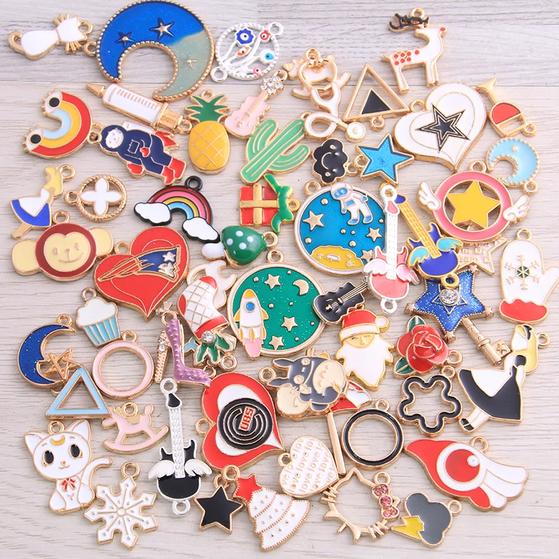 

20pcs Enamel Charms Random Mixed Animal Flower Fruit Moon Alloy Necklace Bracelet Drop Oil Jewelry Making Accessory