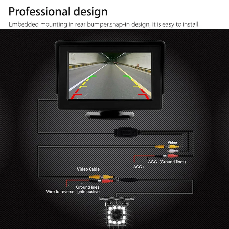 

Car Rear View Backup Camera Parking Reverse Back Up Camera Waterproof CMOS 12LED