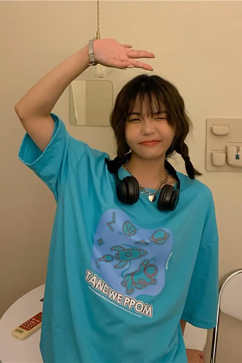 

Houthion Loose Plus Size Women's T-shirt New Casual Top Fashion Short Sleeve T Shirt Cartoon Print O-neck Tshirt Summer