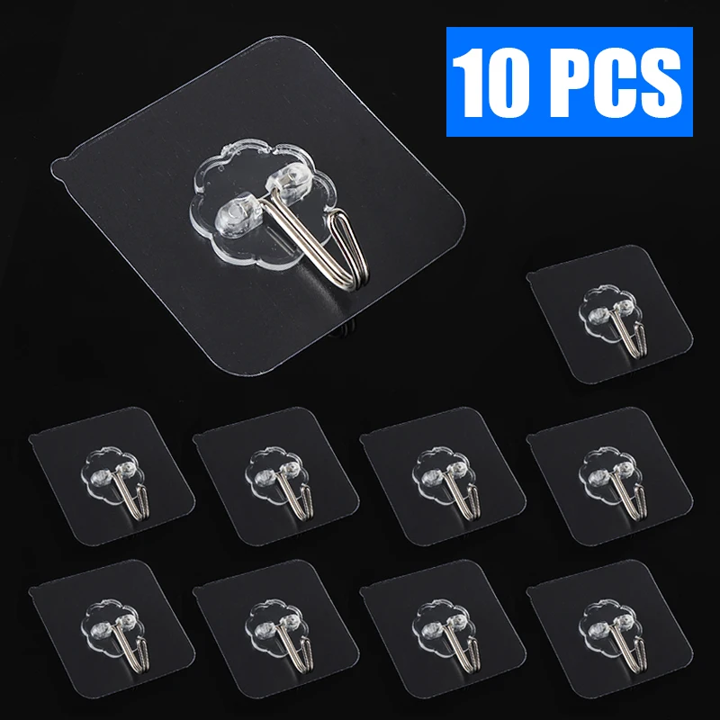 10 шт. съемные прозрачные бесшовные самоклеющиеся настенные крючки крепкие