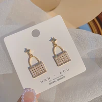 pearl bag earrings light luxury set diamond design earrings female temperament web celebrity ins ladies elegant versatile earrin