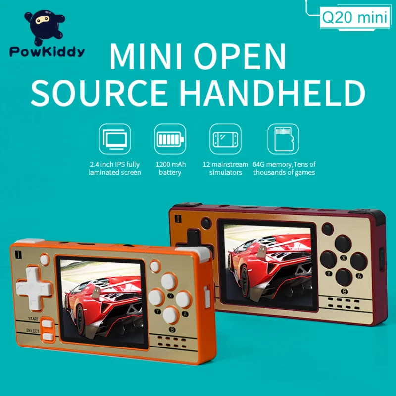 

POWKIDDY Q20 MINI Open Source 2.4 Inch OCA Full Fit IPS Screen Handheld Game Console Retro PS1 With 16G/64G TF Cardgames