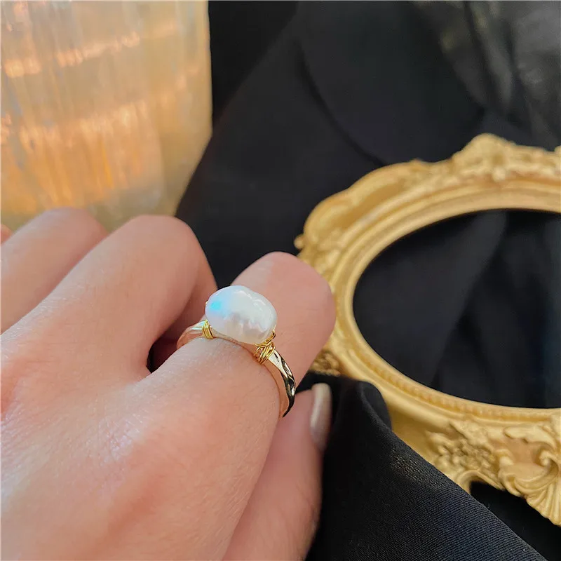 Кольцо женское с натуральным пресноводным жемчугом открытые кольца на палец |