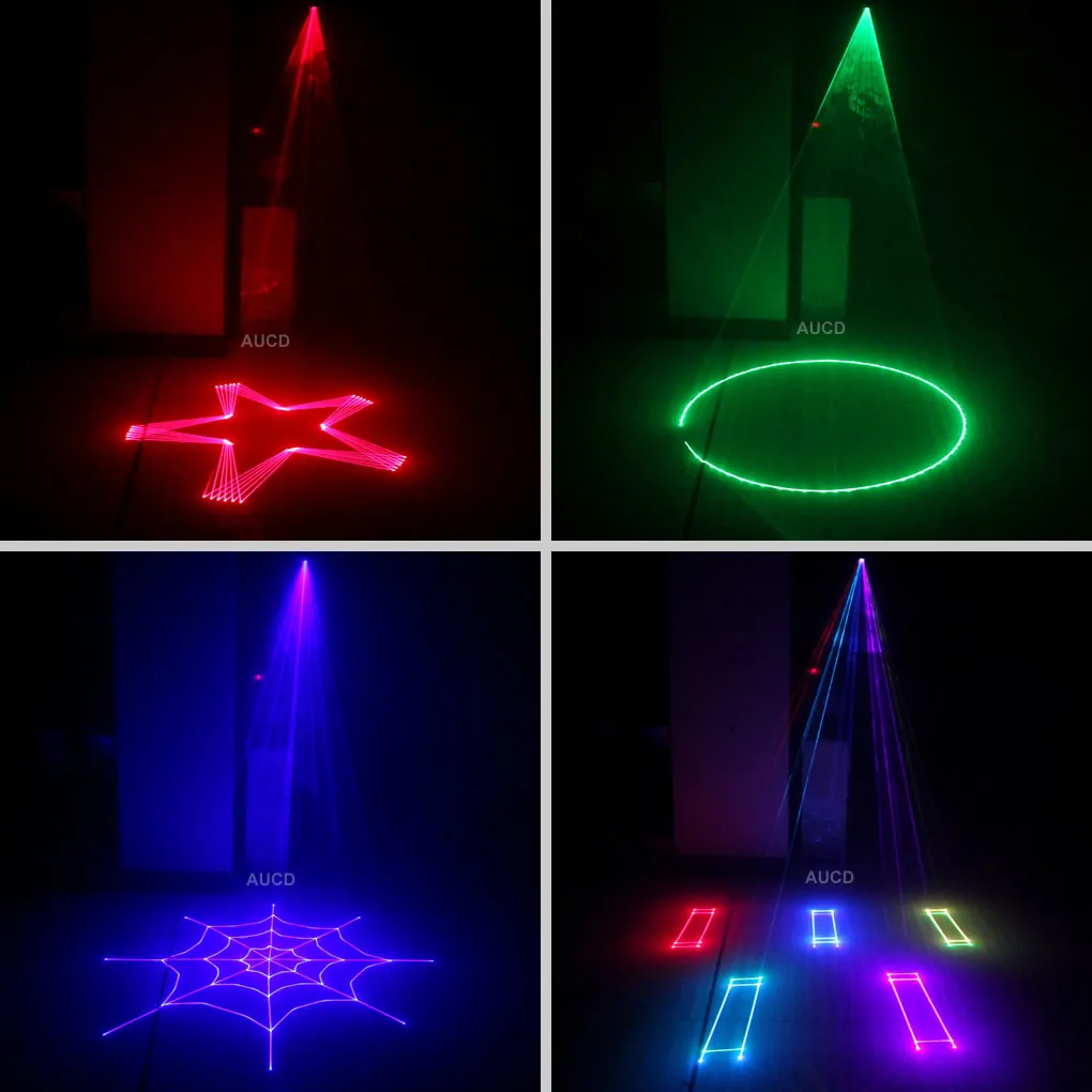 1 Вт RGB Полноцветный белый музыкальный сканер с анимационными узорами лазерный