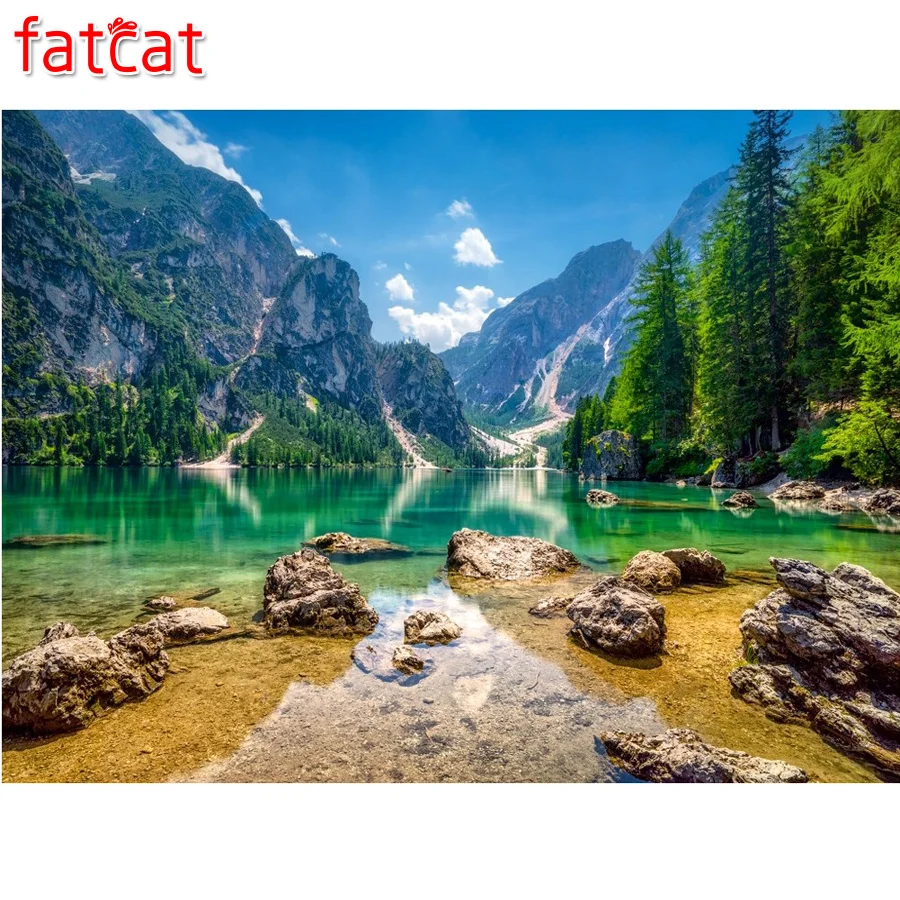 Набор для алмазной вышивки FATCAT, квадратные Стразы с изображением неба, озера, природный ландшафт, AE209