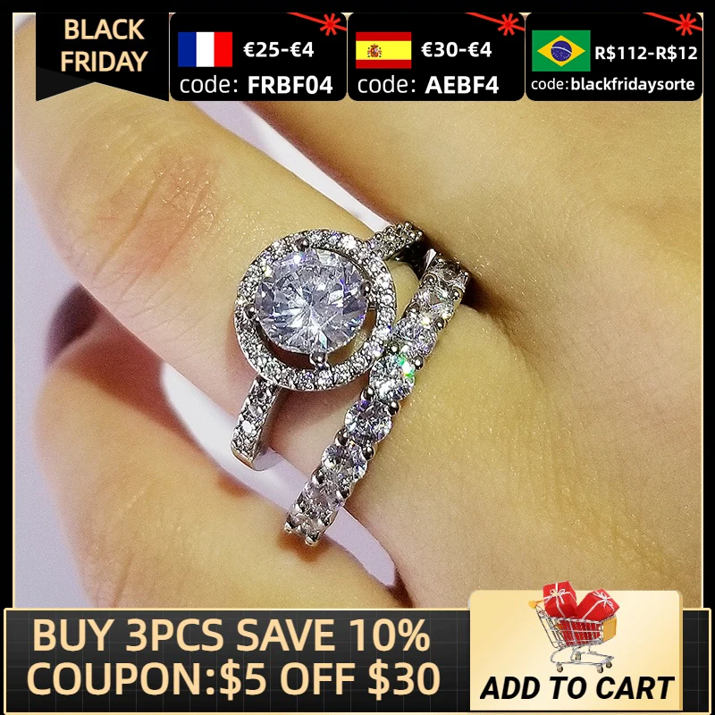 

Original 925 Sterling Silver Wedding Rings Set Band Ring For Women Engagement Bridal Fashion Jewelry Finger Black Friday R5707
