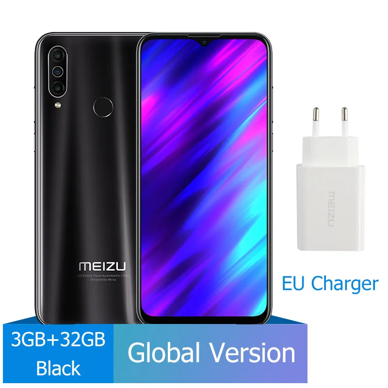 32G Black Новое поступление Meizu M10, глобальная версия, 3 ГБ, 32 ГБ, MTK P25, четыре ядра, тройная камера, Android телефон, 4000 мАч, большая батарея - Цвет: 32G Black