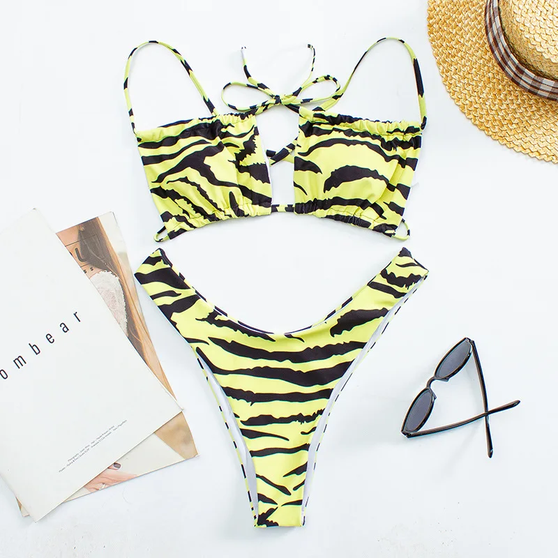 Купальник-бикини женский из двух предметов с принтом тигра