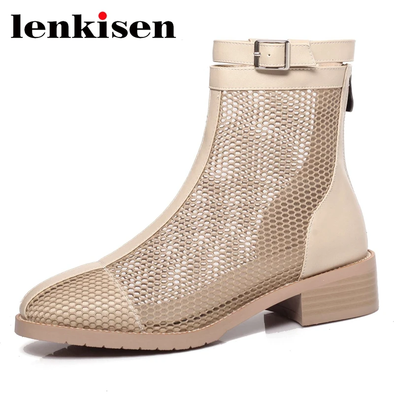 

Lenkisen superstar recommend hot round toe med heel air mesh sunscreen breathable shoes women young lady dating summer boots L59