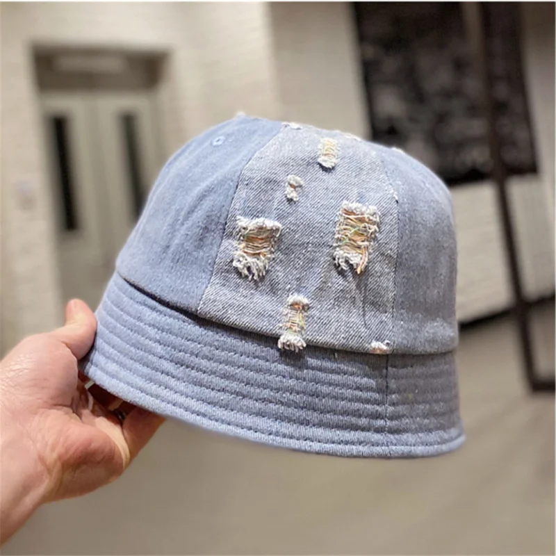 

Chic Bucket Hat Jean Women Spring Summer Worned Denim Blue Bob Hats Sun Protection Short Brim Fisherman Caps Streetwear Cloche