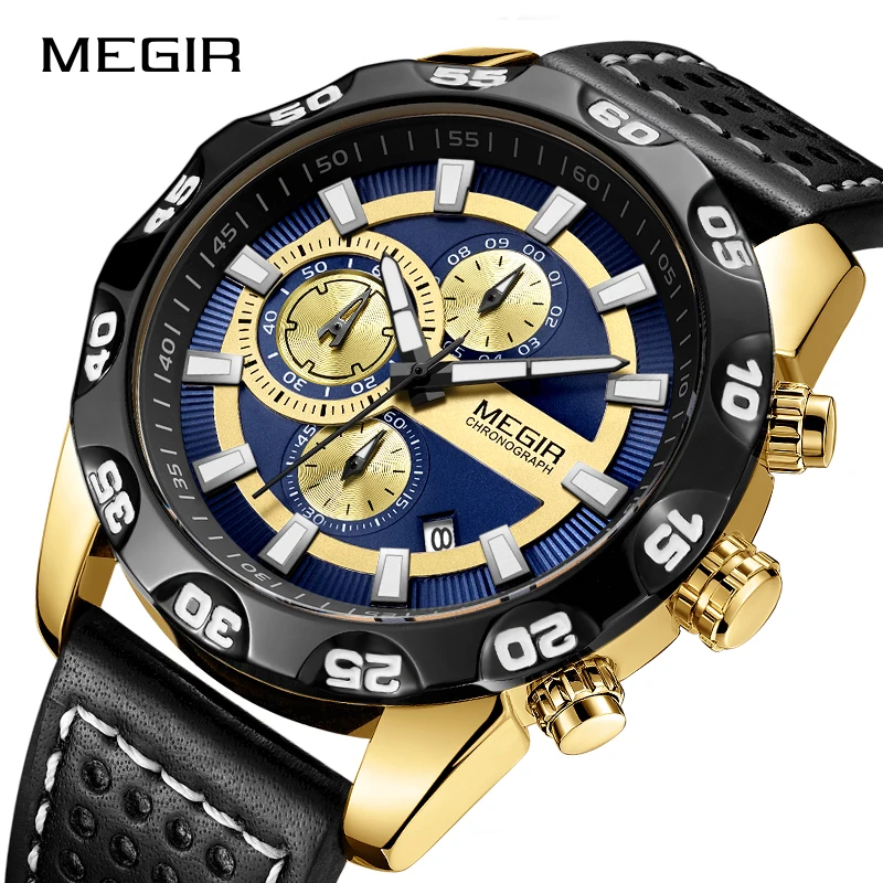 

Men's Watches Top Brand Luxury MEGIR Chronograph Sport Quartz Watch Men Clock Leather Wrist Watch Relogio Masculino Reloj Hombre