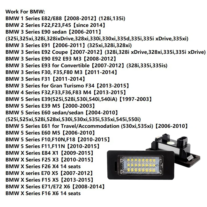 2 шт. светодиодная лампа для номерного знака Canbus BMW E82 F22 E90 E91 E92 E93 F30 F31 F45 E39 E60 E61 F10 F11