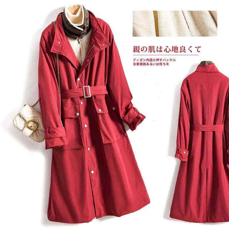 

Winter high-end women's slim mid-length high collar zipper solid color cotton coat