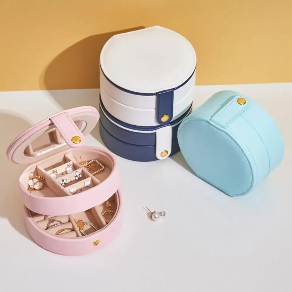 

Jewelry Box Double Layer Classification Storage Faux Leather Earrings Rings Jewelries Display Case for Home
