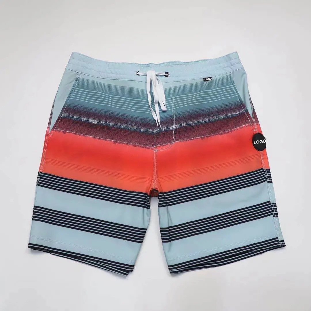 Мужские эластичные пляжные шорты многоцветные в полоску водонепроницаемая