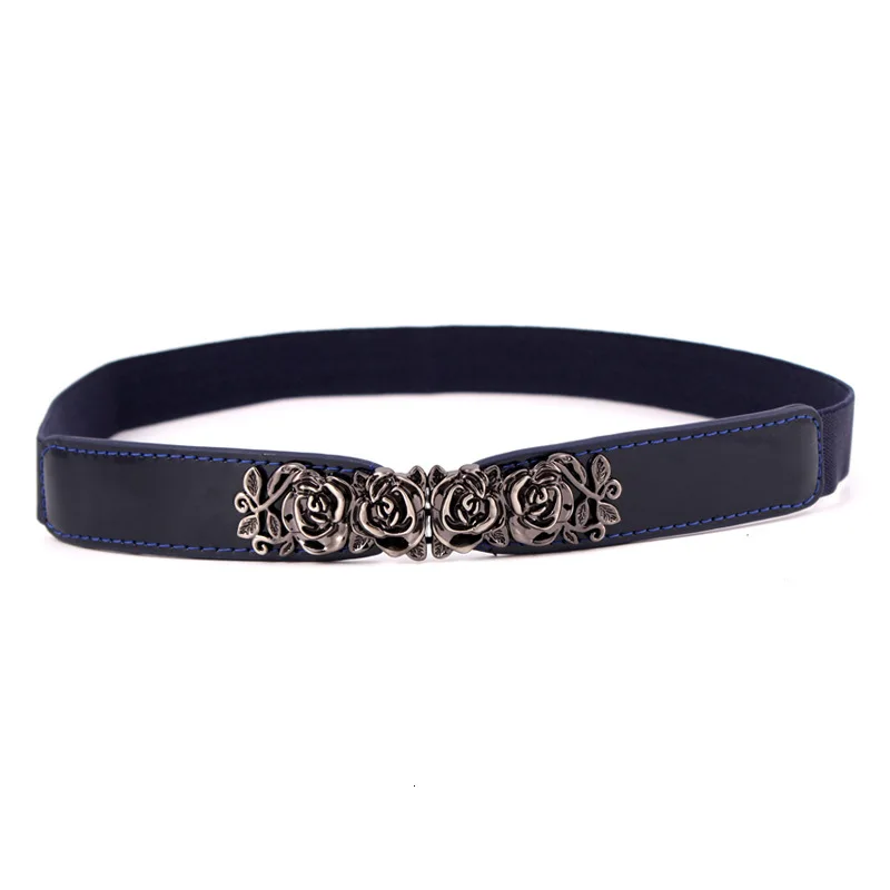 Модный женский пояс эластичный кожаный Дамский винтажный тонкий с цветком розы
