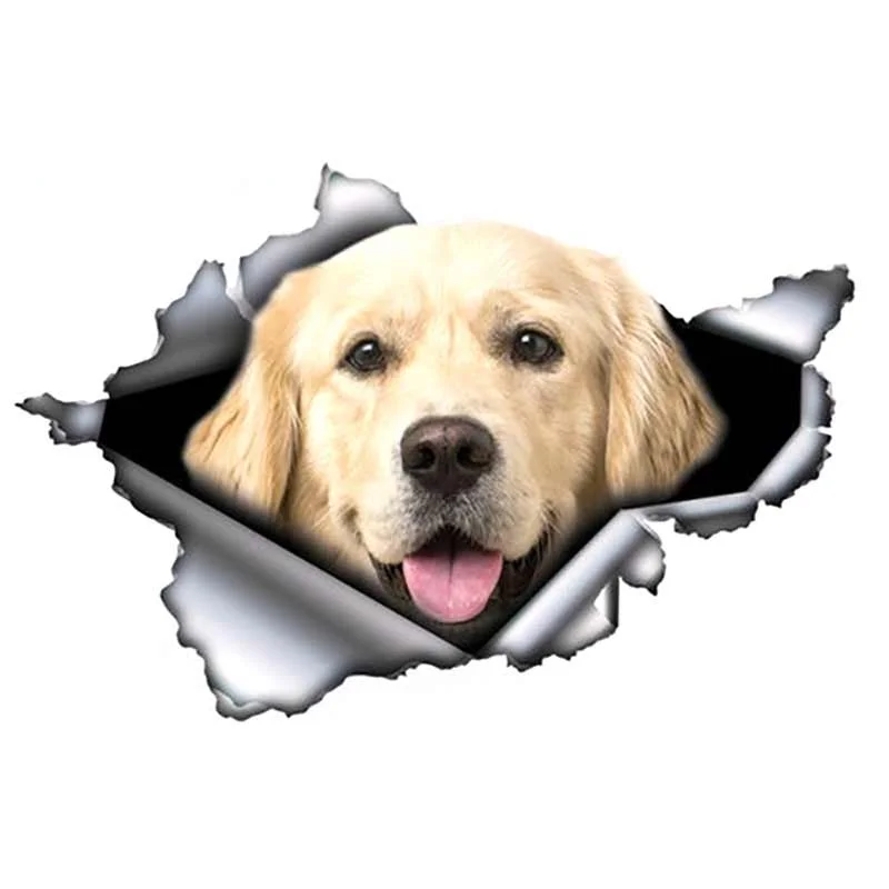 

Beautiful Bright Golden Retriever Car Sticker Torn Metal Decal Reflective Stickers Waterproof Car Styling Decor KK13*9cm