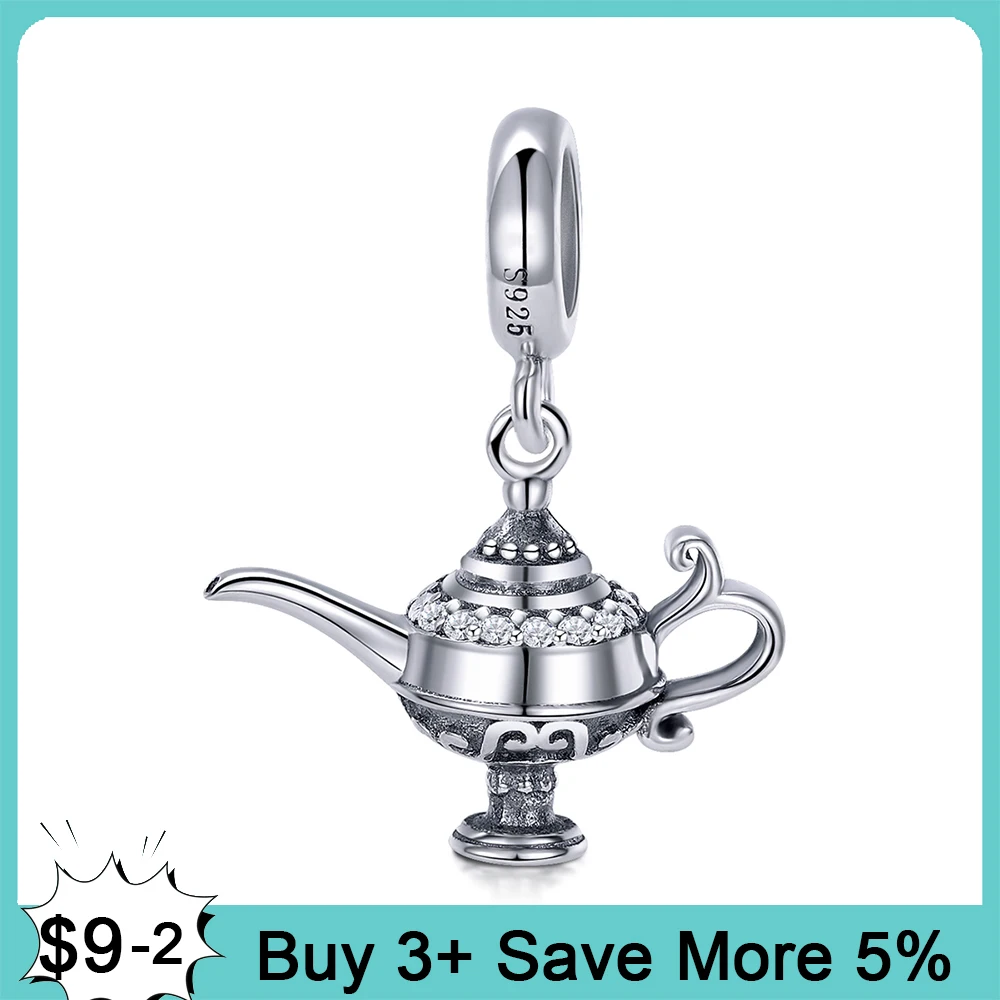 

Genuine 925 Sterling Silver Charm Aladdin Lamp Beads Fit Original Pandora Bracelet Jewelry Making DIY Gift