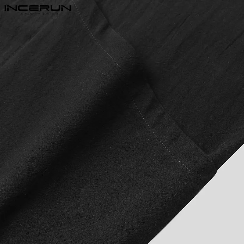 

Men Long Sleeve Open Stitch Trench INCERUN Leisure Solid Color Cardigan Loose Pockets Outerwear Vintage Cotton Coats Streetwear7