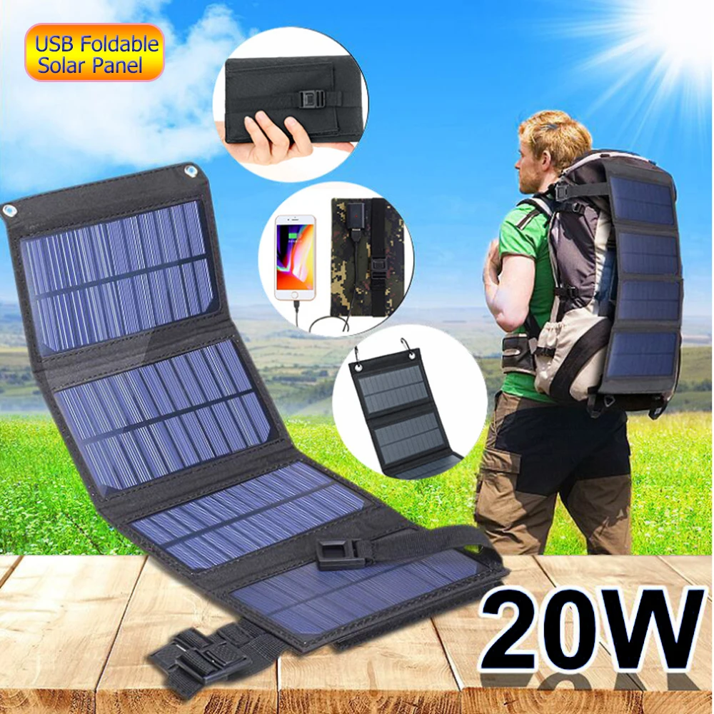 20W USB Foldable Solar Panel Flexible 5V2000mAh Battery Charger Portable For Hiking Smartphone Charging Batter | Обустройство дома