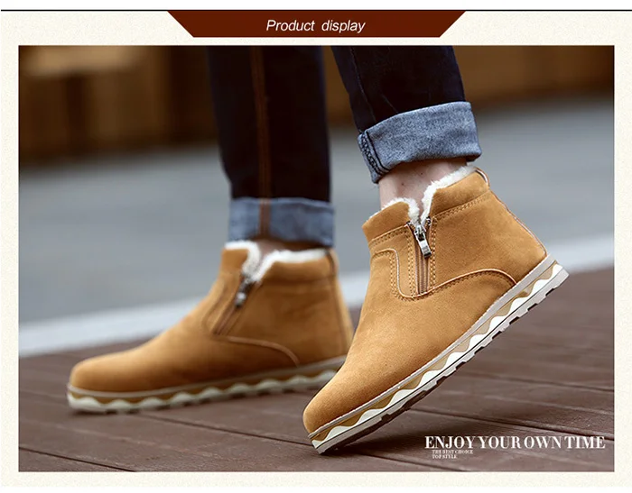 Ботинки мужская зимняя повседневная обувь г. Модные замшевые зимние ботинки на молнии, однотонные черные/синие/желтые ботильоны с плюшем, Теплая мужская обувь