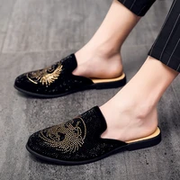 2021 new mens shoes fashion trend classic colored diamond pattern low heel comfortable casual all match half drag