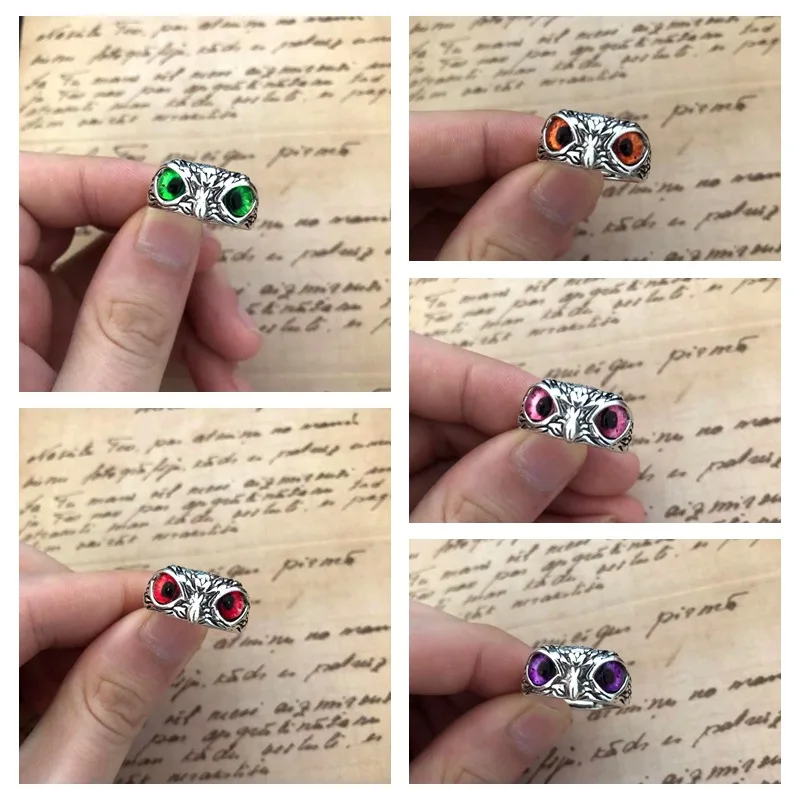 

NEW Retro Cute Simple Design Owl Ring Multicolor Eyes Silver Color Men Women Engagement Wedding Rings Jewelry Gifts Resizable